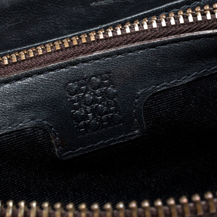 Pre Owned Carolina Herrera Navy Blue Monogram Leather Zip Around Wallet