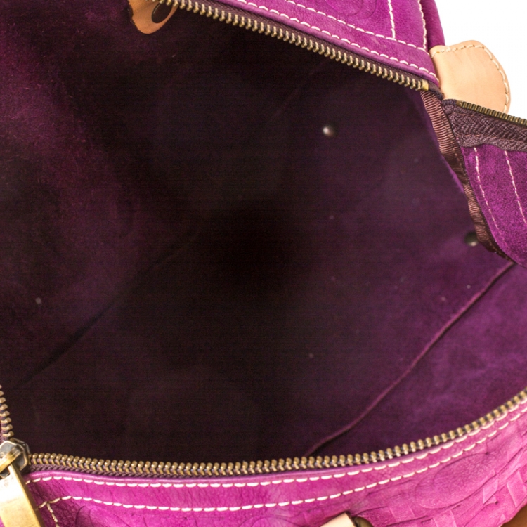 Pre Owned Carolina Herrera Purple Monogram Leather Andy Boston Bag