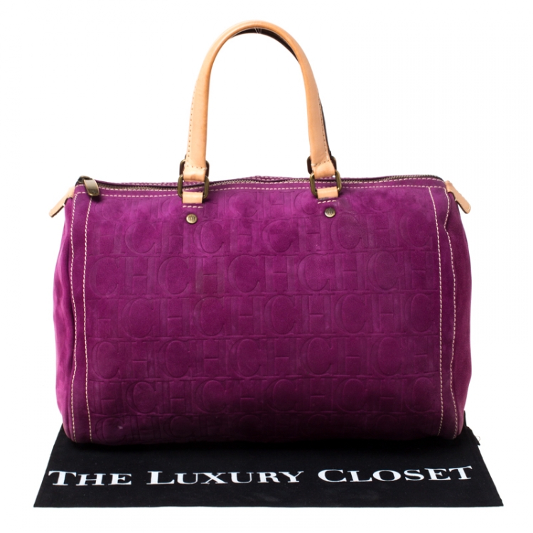 Pre Owned Carolina Herrera Purple Monogram Leather Andy Boston Bag