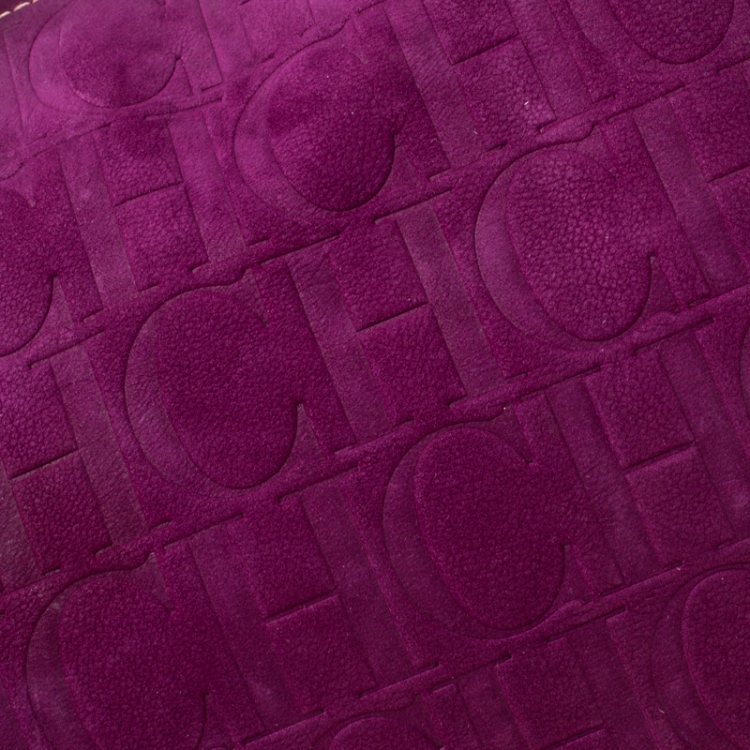 Pre Owned Carolina Herrera Purple Monogram Leather Andy Boston Bag