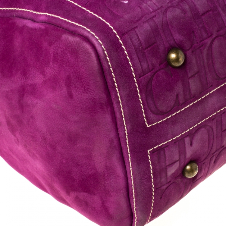 Pre Owned Carolina Herrera Purple Monogram Leather Andy Boston Bag