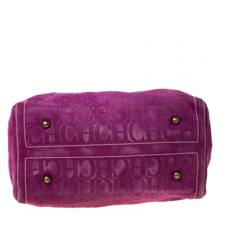 Pre Owned Carolina Herrera Purple Monogram Leather Andy Boston Bag