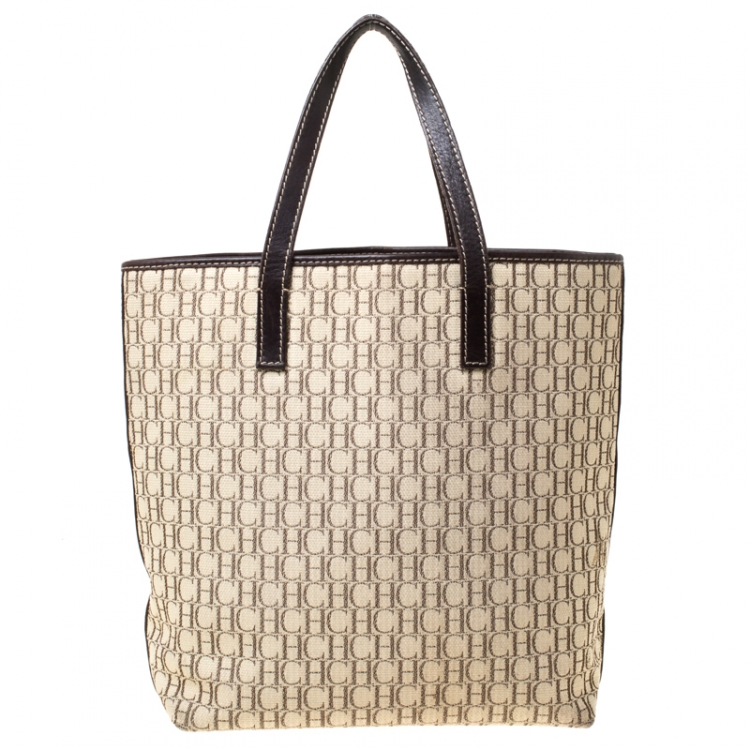 Pre Owned Carolina Herrera Beige/Brown Monogram Canvas Shopper Tote 