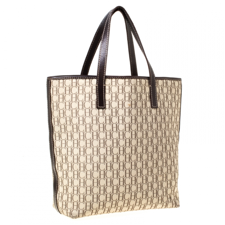 Pre Owned Carolina Herrera Beige/Brown Monogram Canvas Shopper Tote 