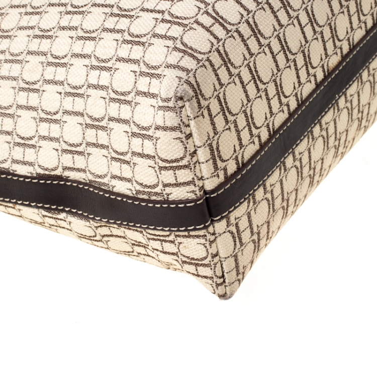 Pre Owned Carolina Herrera Beige/Brown Monogram Canvas Shopper Tote 