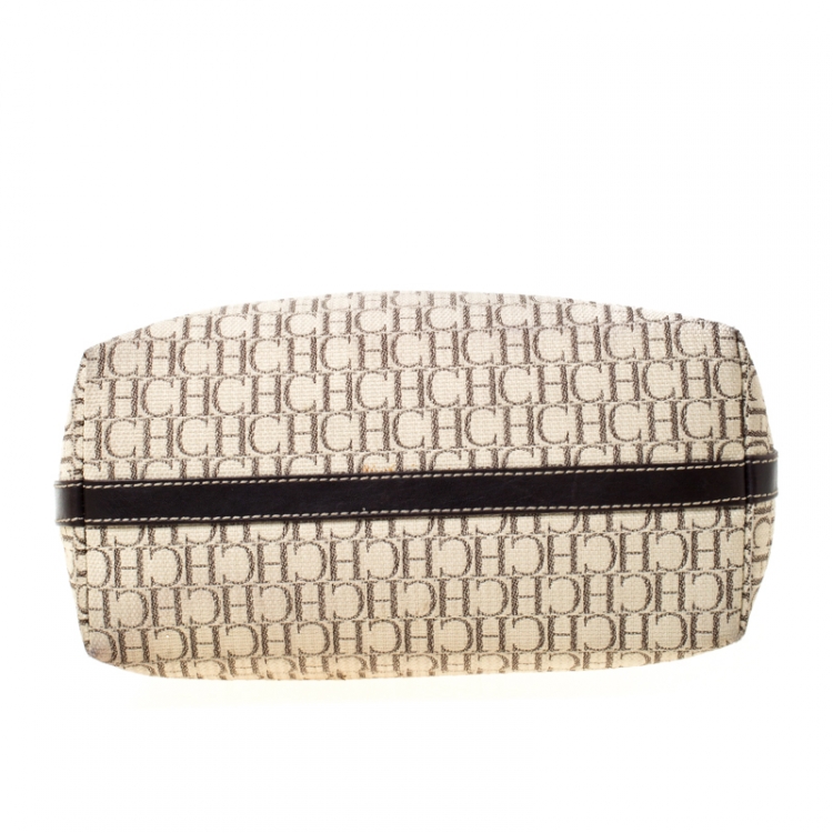 Pre Owned Carolina Herrera Beige/Brown Monogram Canvas Shopper Tote 