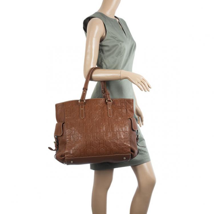 Pre Owned Carolina Herrera CH Brown Monogram Tote