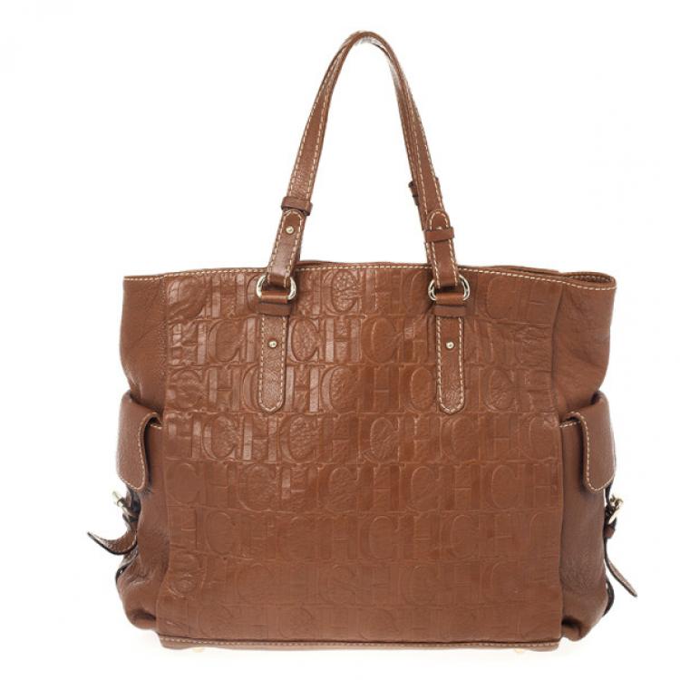 Pre Owned Carolina Herrera CH Brown Monogram Tote