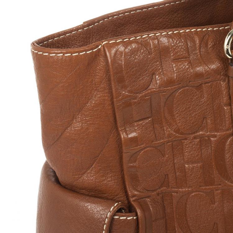 Pre Owned Carolina Herrera CH Brown Monogram Tote