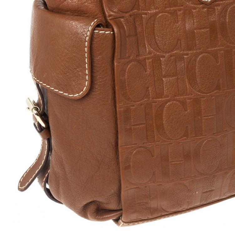 Pre Owned Carolina Herrera CH Brown Monogram Tote