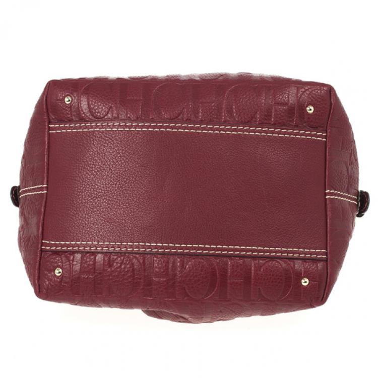 Pre Owned Carolina Herrera Embossed Drawstring Hobo