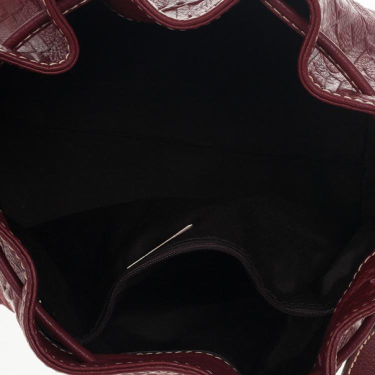 Pre Owned Carolina Herrera Embossed Drawstring Hobo