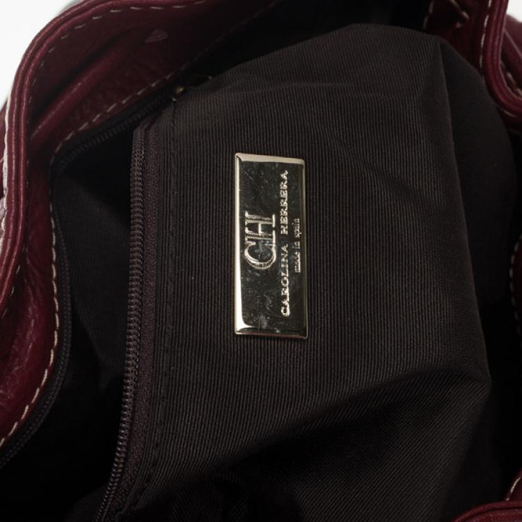 Pre Owned Carolina Herrera Embossed Drawstring Hobo