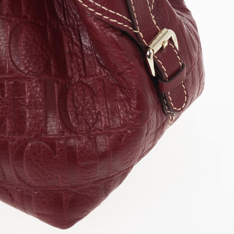 Pre Owned Carolina Herrera Embossed Drawstring Hobo