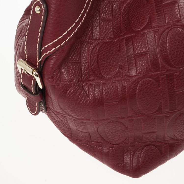 Pre Owned Carolina Herrera Embossed Drawstring Hobo