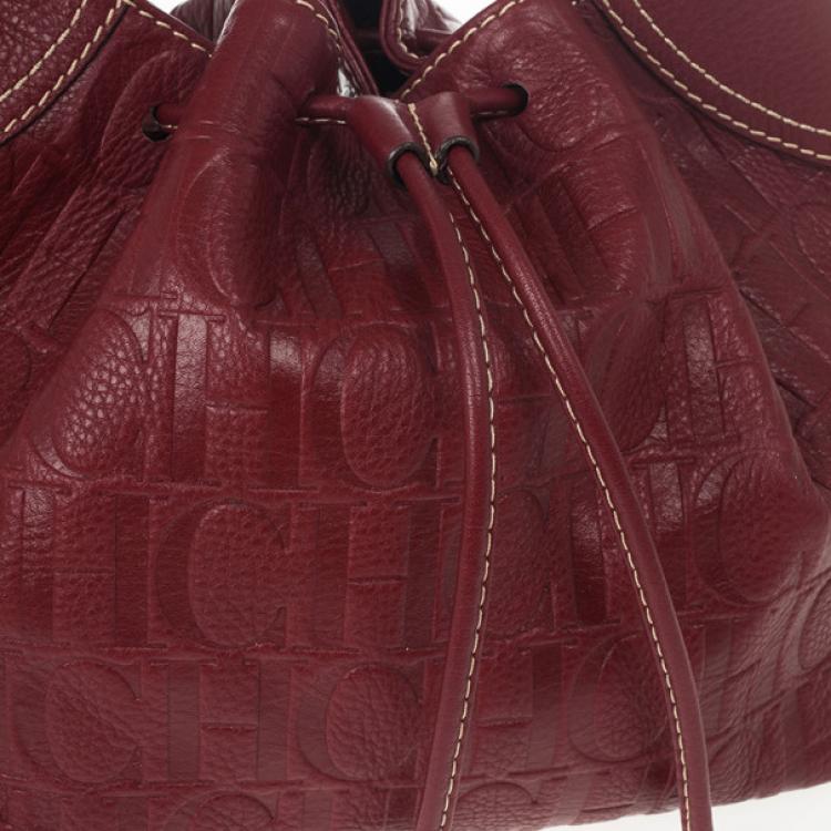 Pre Owned Carolina Herrera Embossed Drawstring Hobo