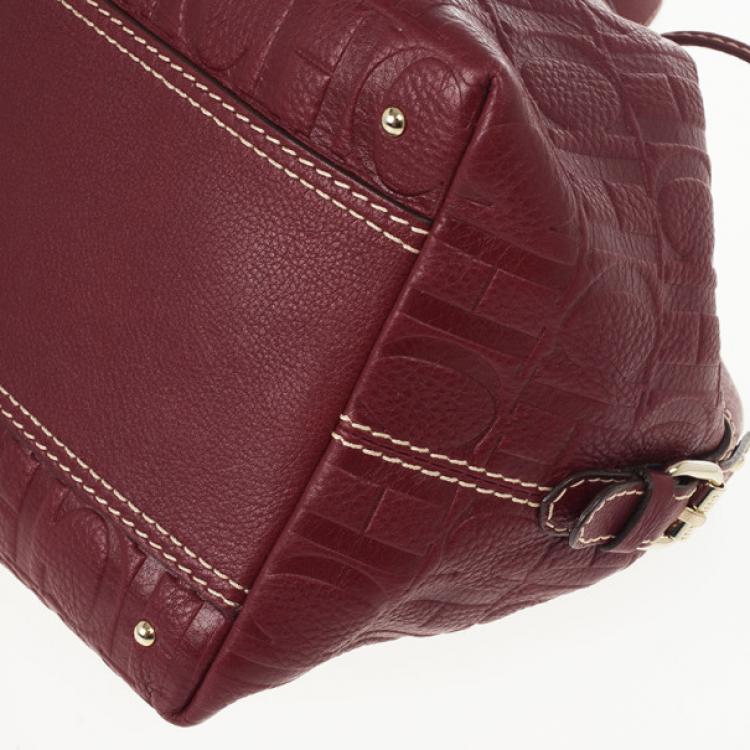 Pre Owned Carolina Herrera Embossed Drawstring Hobo