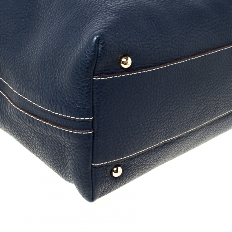 Pre Owned Carolina Hererra Navy Blue Pebbled Leather Hobo