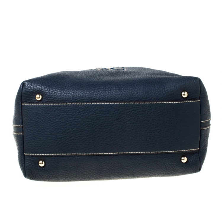 Pre Owned Carolina Hererra Navy Blue Pebbled Leather Hobo