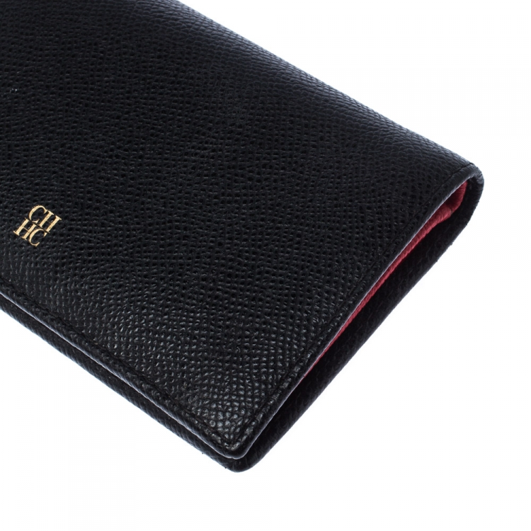 Pre Owned Carolina Herrera Black Leather Bifold Wallet