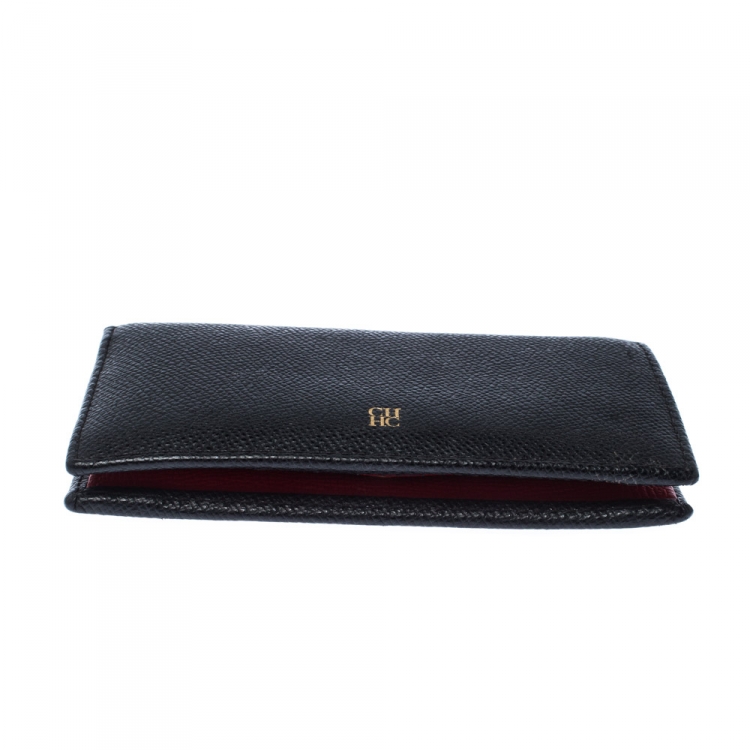 Pre Owned Carolina Herrera Black Leather Bifold Wallet