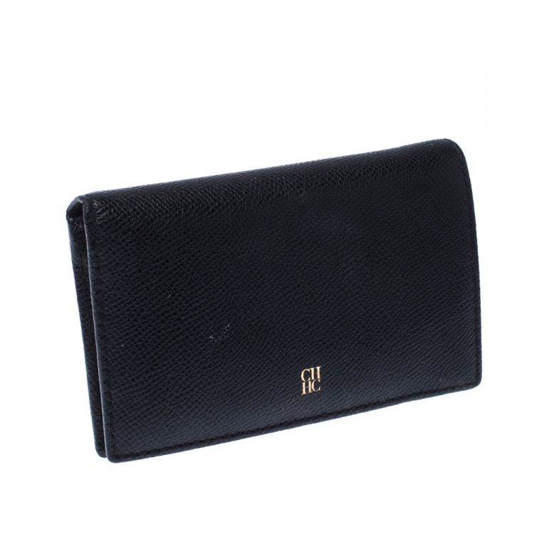 Pre Owned Carolina Herrera Black Leather Bifold Wallet