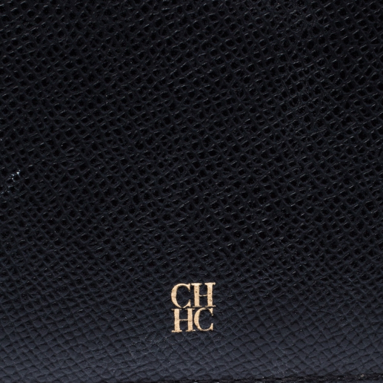 Pre Owned Carolina Herrera Black Leather Bifold Wallet