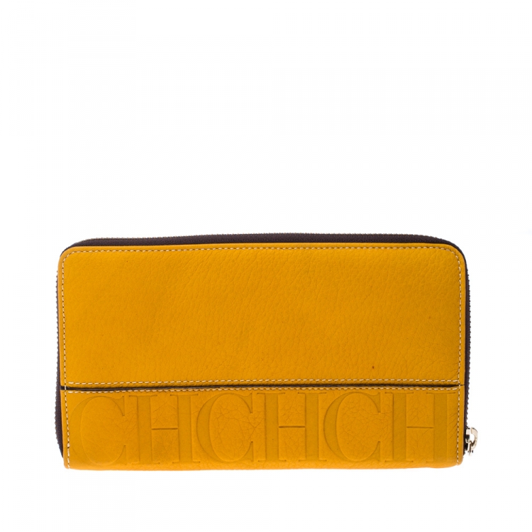 Pre Owned  Carolina Herrera Mustard Leather Zip Around Wallet