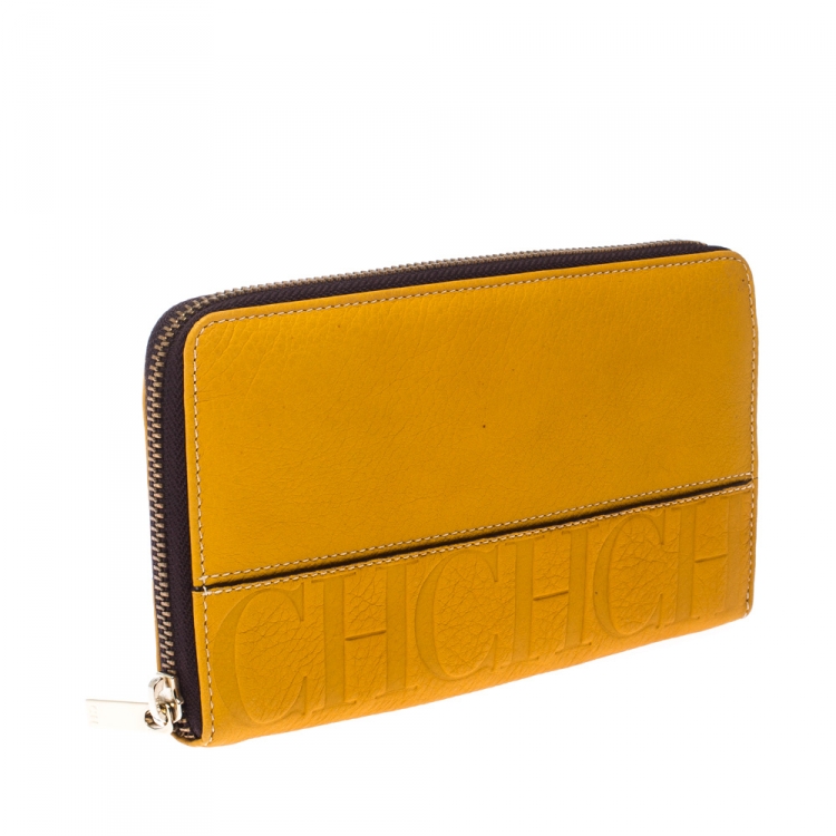 Pre Owned  Carolina Herrera Mustard Leather Zip Around Wallet