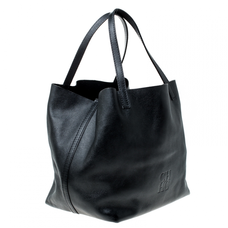 Pre Owned Carolina Herrera Black Leather Matryoshka Tote