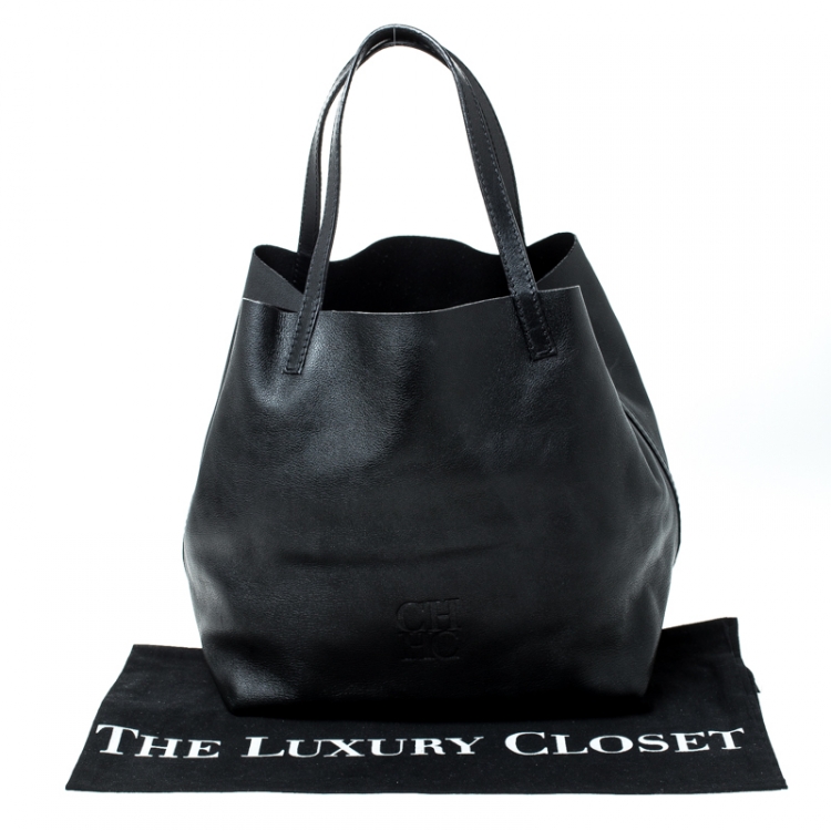Pre Owned Carolina Herrera Black Leather Matryoshka Tote