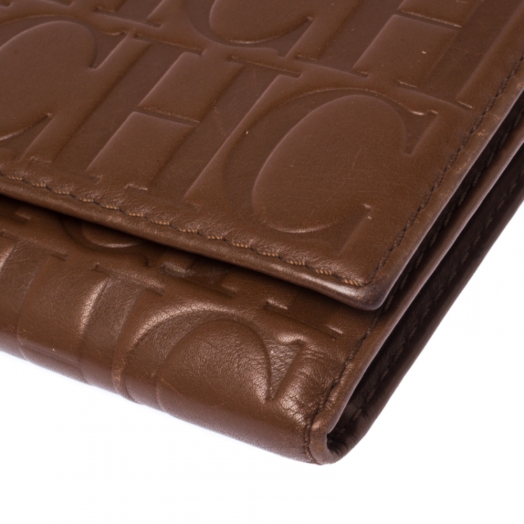 Pre Owned Carolina Herrera Brown Monogram Leather Tassel Continental Wallet