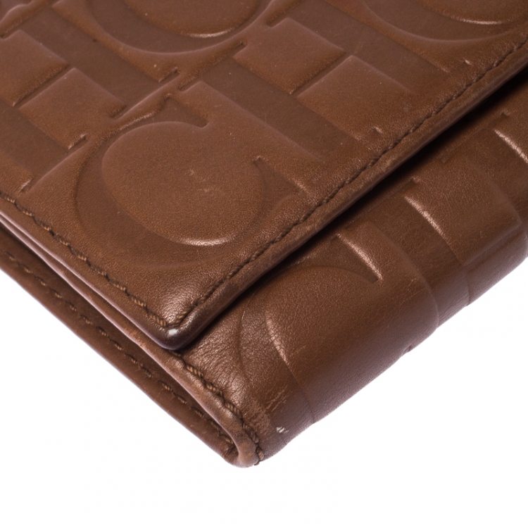 Pre Owned Carolina Herrera Brown Monogram Leather Tassel Continental Wallet