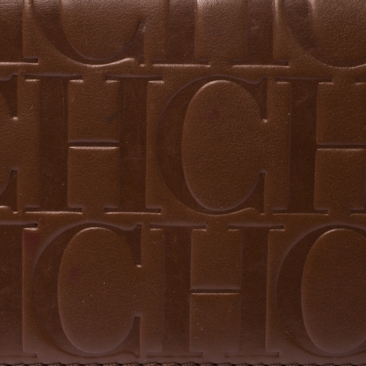 Pre Owned Carolina Herrera Brown Monogram Leather Tassel Continental Wallet