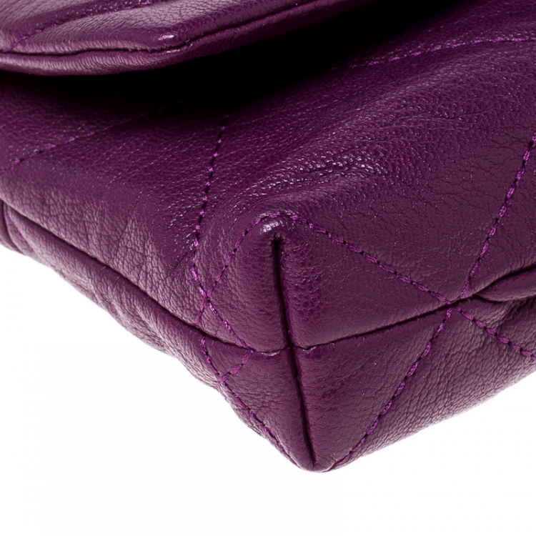 Pre Owned Carolina Herrera Purple Quilted Leather Flap Chain Shoulder Bag
