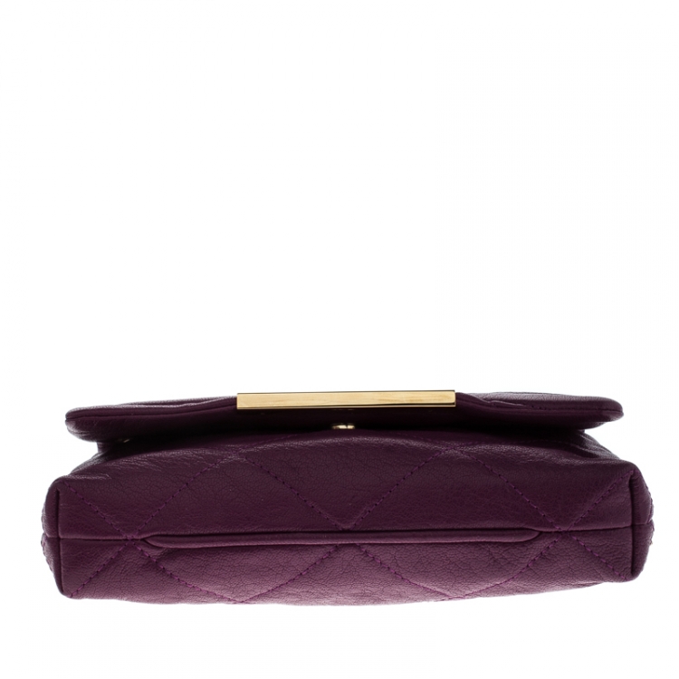 Pre Owned Carolina Herrera Purple Quilted Leather Flap Chain Shoulder Bag