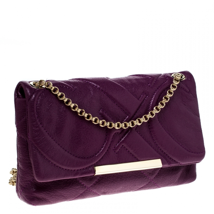 Pre Owned Carolina Herrera Purple Quilted Leather Flap Chain Shoulder Bag