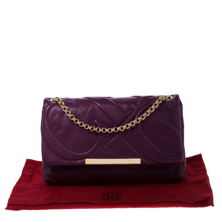 Pre Owned Carolina Herrera Purple Quilted Leather Flap Chain Shoulder Bag