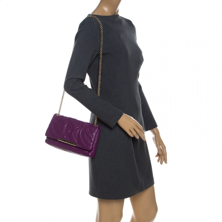 Pre Owned Carolina Herrera Purple Quilted Leather Flap Chain Shoulder Bag