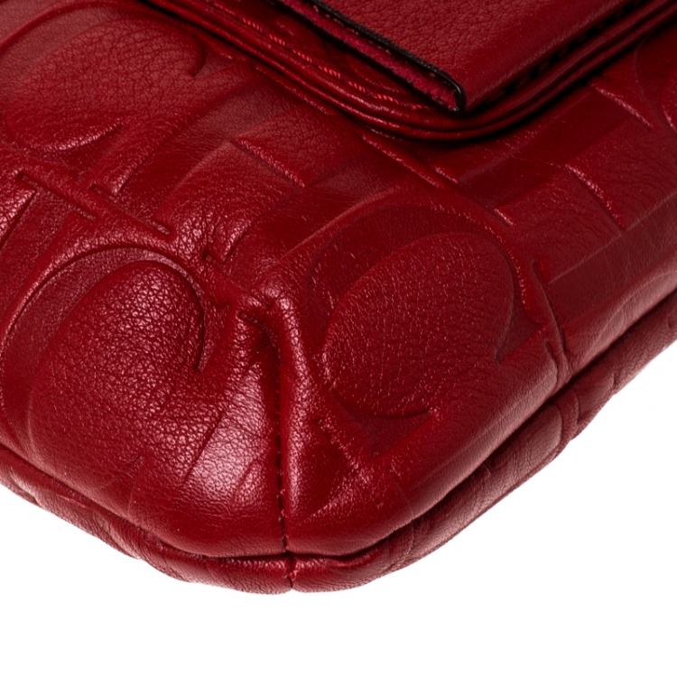 Pre Owned Carolina Herrera Red Monogram Leather Audrey Shoulder Bag