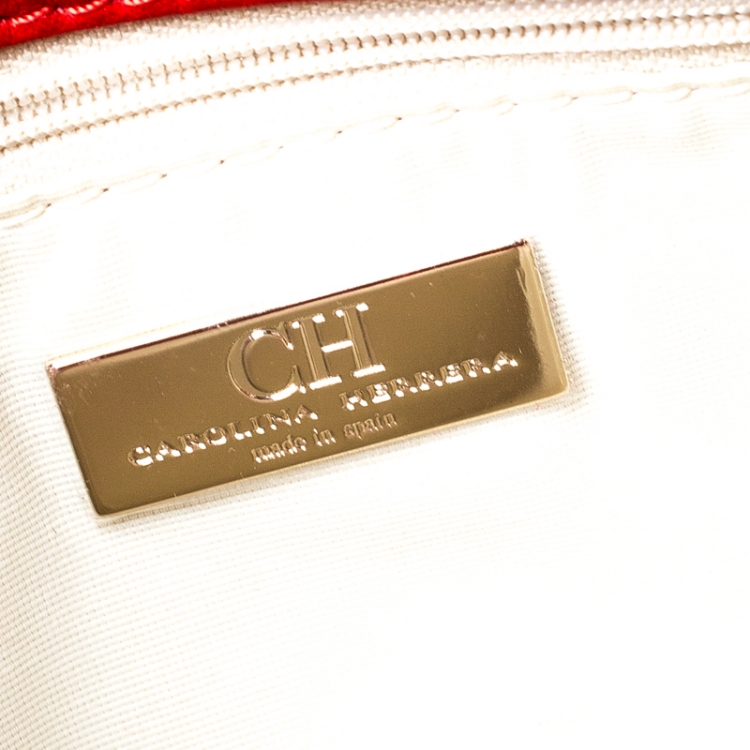 Pre Owned Carolina Herrera Red Monogram Leather Audrey Shoulder Bag