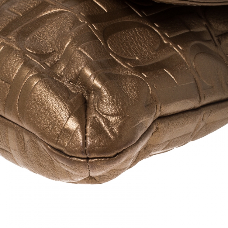 Pre Owned Carolina Herrera Bronze Monogram Leather Audrey Shoulder Bag