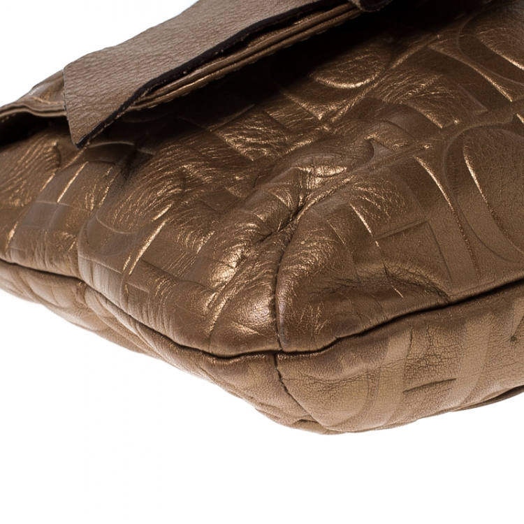 Pre Owned Carolina Herrera Bronze Monogram Leather Audrey Shoulder Bag