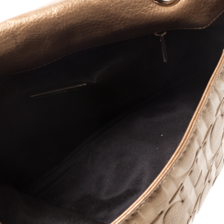 Pre Owned Carolina Herrera Bronze Monogram Leather Audrey Shoulder Bag