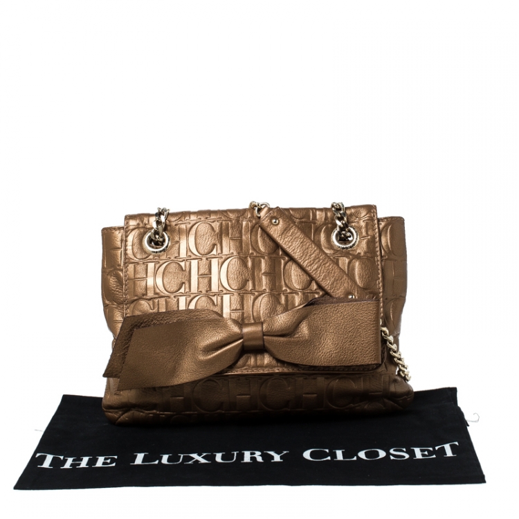 Pre Owned Carolina Herrera Bronze Monogram Leather Audrey Shoulder Bag