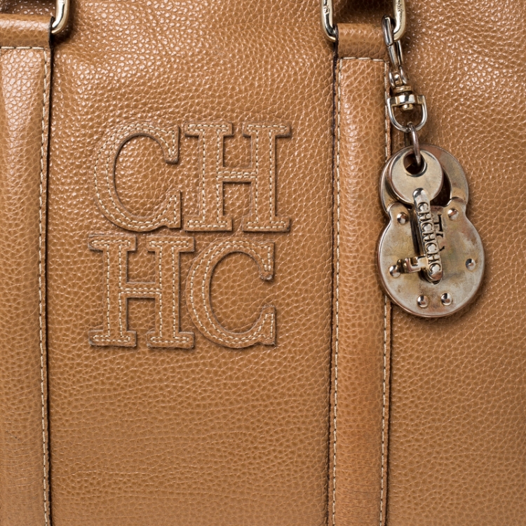 Pre Owned Carolina Herrera Caramel Leather Matteo Tote