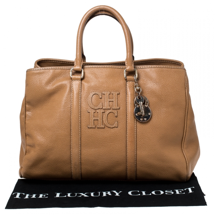 Pre Owned Carolina Herrera Caramel Leather Matteo Tote