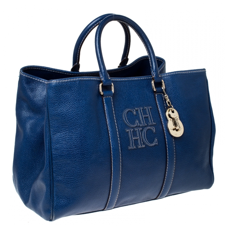Pre Owned Carolina Herrera Blue Leather Large Matteo Tote
