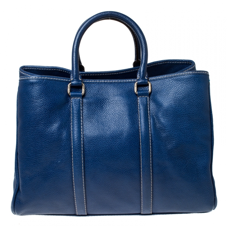 Pre Owned Carolina Herrera Blue Leather Large Matteo Tote