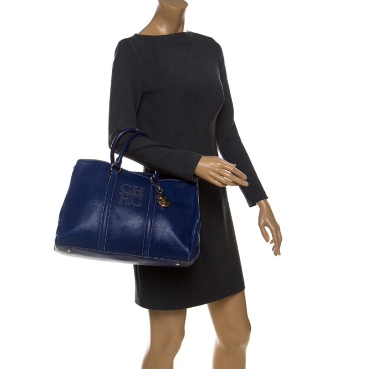 Pre Owned Carolina Herrera Blue Leather Large Matteo Tote